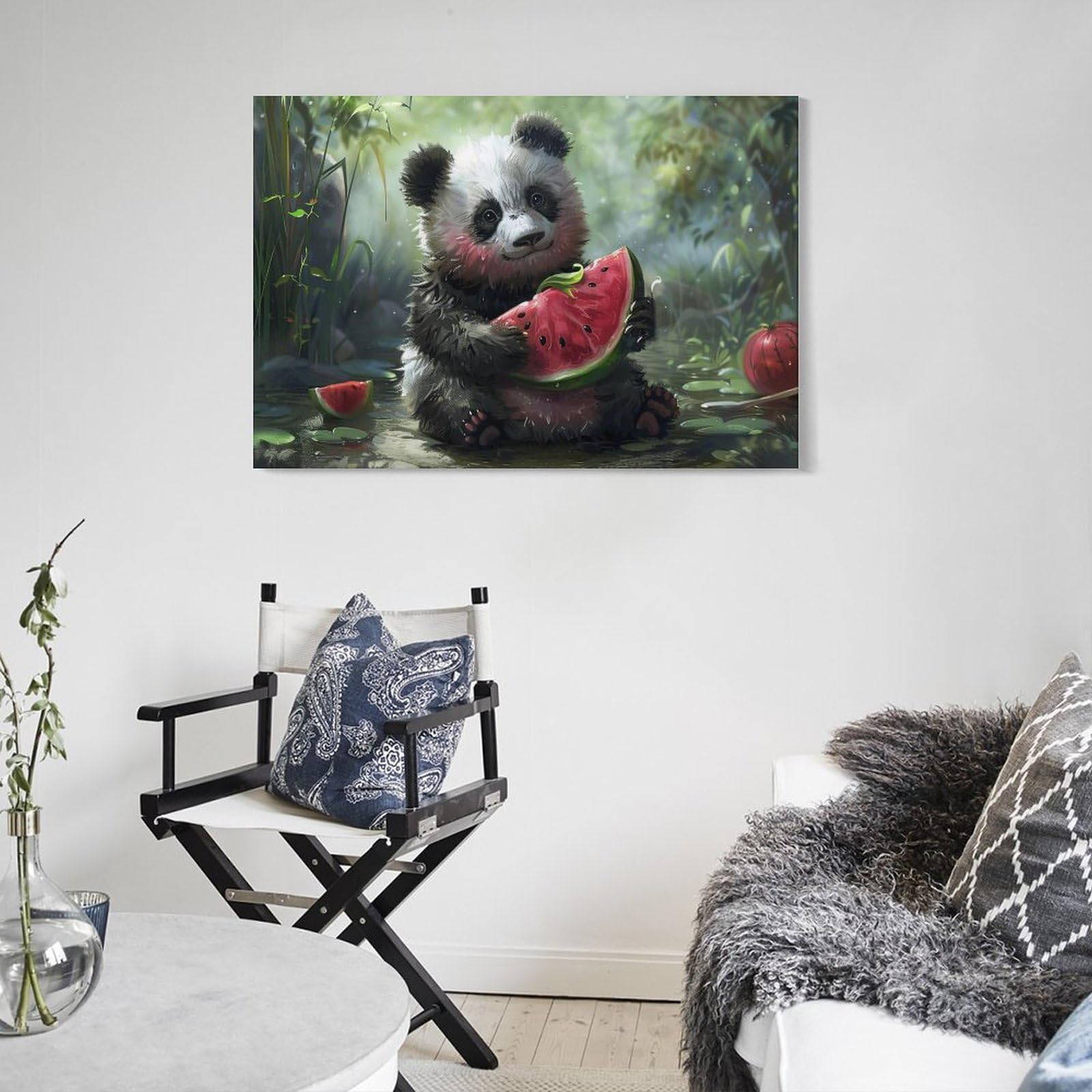 Amazon.co.jp: 絵画 スイカを抱えたレッサーパンダ アートパネル